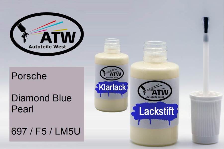Porsche, Diamond Blue Pearl, 697 / F5 / LM5U: 20ml Lackstift + 20ml Klarlack - Set, von ATW Autoteile West.